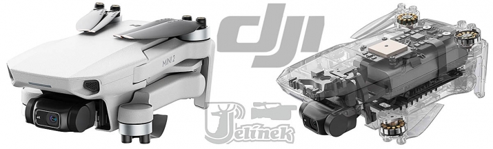 DRON DJI Mini 2 v plné zbroji a jeho symbolické schéma 