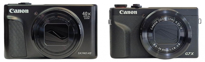 Canon PowerShot SX740 a G7X MIII u sebe zepředu...