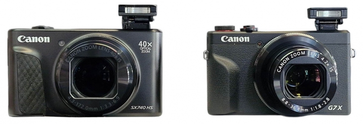 Canon PowerShot SX740 a G7X MIII u sebe zepředu...