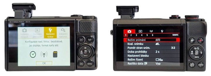 Canon PS-SX740 versus G7X MIII: detail LCD s MENU...