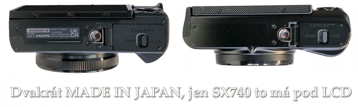 Canon PowerShot SX740 a G7X MIII v detailu zespodu