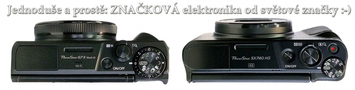 Canon PowerShot SX740 a G7X MIII v detailu shora...