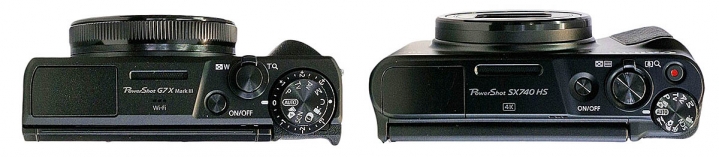 Srovnávané Fotoaparáty Canon v detailu horních částí