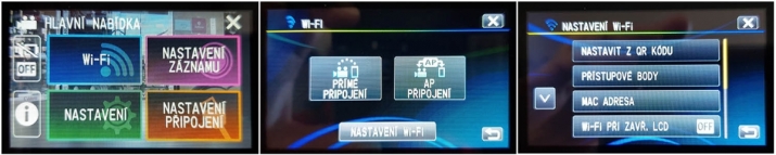 Obrazovky nabídek MENU s funkcí Wi-Fi u JVC RX625